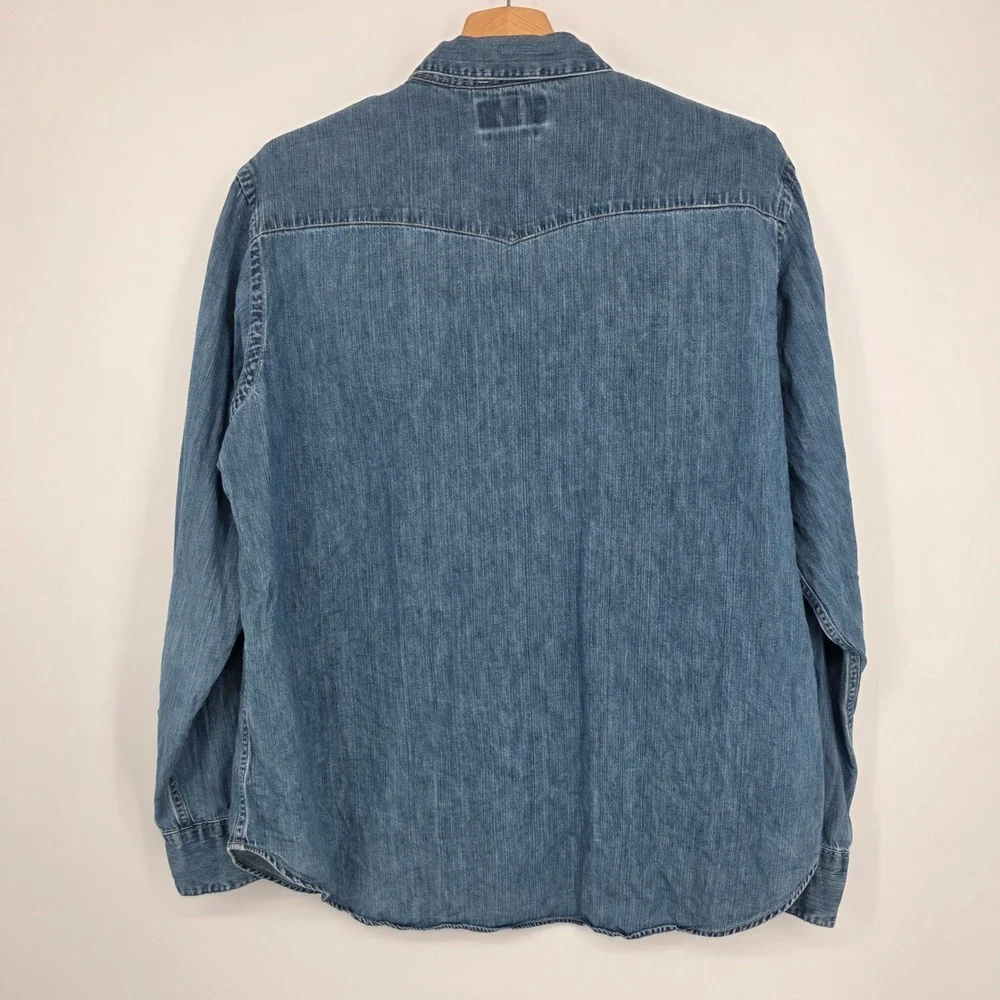 Vintage Ralph Lauren Classic Western Denim Shirt Mens XL Blue Pearl Snap